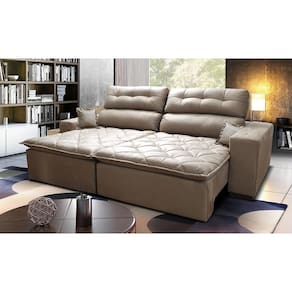 Sofá 2,62m Retrátil e Reclinável com Molas Cama inBox Confort Tecido Suede Velusoft Castor