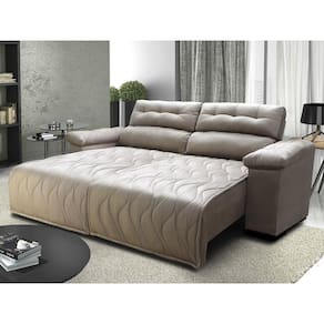 Sofá 2,12m Retrátil e Reclinável com Molas Cama inBox Top Tecido Suede Velusoft Bege
