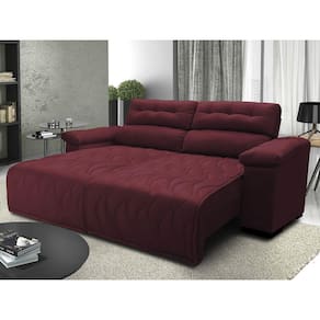 Sofá 2,02m Retrátil e Reclinável com Molas Cama inBox Top Tecido Suede Velusoft Vinho