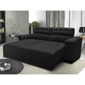 Sofá 2,52m Retrátil e Reclinável com Molas Cama inBox Top Tecido Suede Velusoft Preto