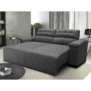 Sofá 2,82m Retrátil e Reclinável com Molas Cama inBox Top Tecido Suede Velusoft Cinza