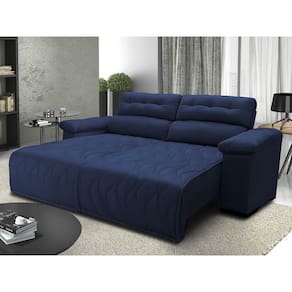 Sofá 2,22m Retrátil e Reclinável com Molas Cama inBox Top Tecido Suede Velusoft Azul