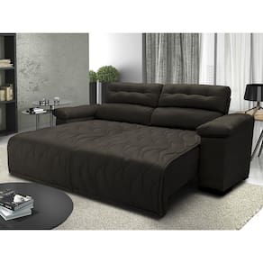 Sofá 2,32m Retrátil e Reclinável com Molas Cama inBox Top Tecido Suede Velusoft Café