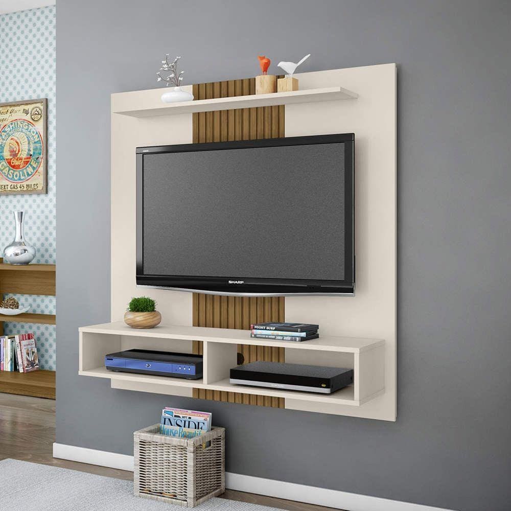 Painel para TV até 47 Polegadas 2 Nichos Gama Móveis Bechara Off White/Ripado