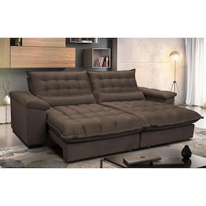 Sofá Retrátil e Reclinável 2,92m com Molas Ensacadas Cama inBox Aconchego Tecido Suede Café