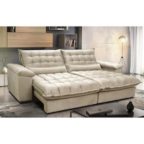 Sofá Retrátil e Reclinável 2,92m com Molas Ensacadas Cama inBox Aconchego Tecido Suede Bege