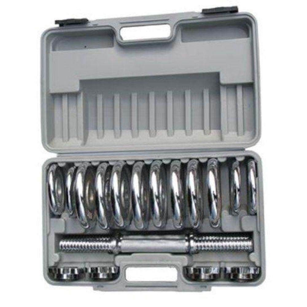 Kit 2 Barras com Anilhas Ferro Fundido Cromado 15kg