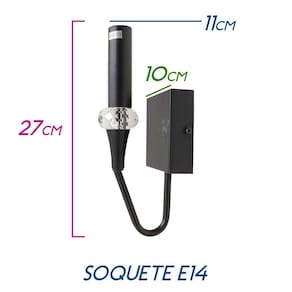Arandela Preta Tocha Com Cristal + Led Vela Âmbar 110V ST1857