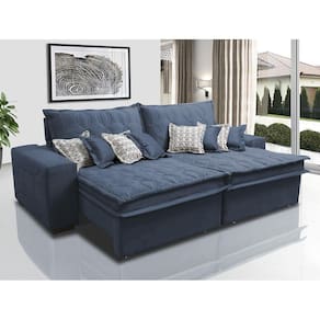 Sofá Retrátil e Reclinável 3,12m com Molas Ensacadas Cama Inbox Supreme Tecido Suede Velusoft Azul
