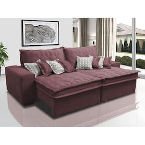 Sofá Retrátil e Reclinável 3,12m com Molas Ensacadas Cama Inbox Supreme Tecido Suede Velusoft Vinho