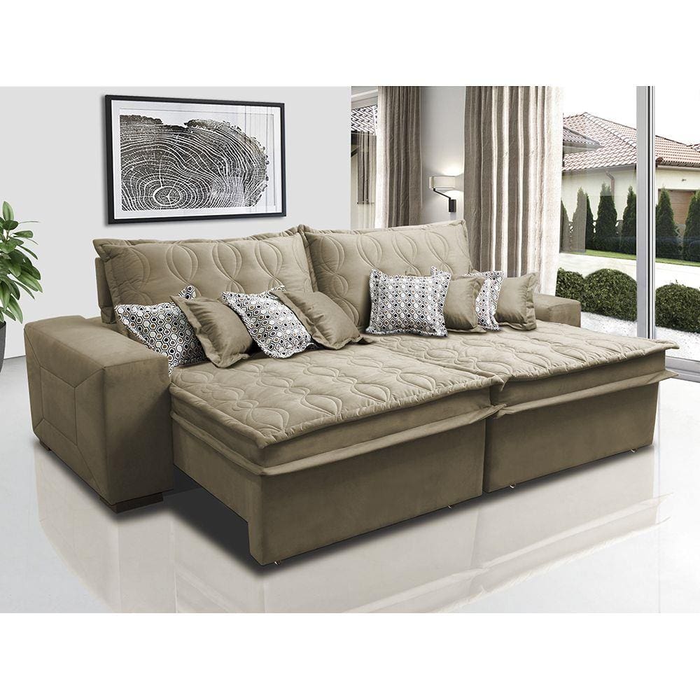 Sofá Retrátil e Reclinável 2,12m com Molas Ensacadas Cama Inbox Supreme Tecido Suede Velusoft Castor