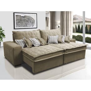 Sofá Retrátil e Reclinável 3,12m com Molas Ensacadas Cama Inbox Supreme Tecido Suede Velusoft Castor