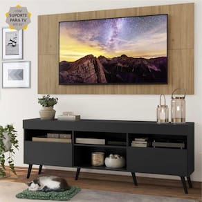 Rack c/ Painel e Suporte TV 65" Preto/Rustic Londres Multimóveis Pés Retrô Preto