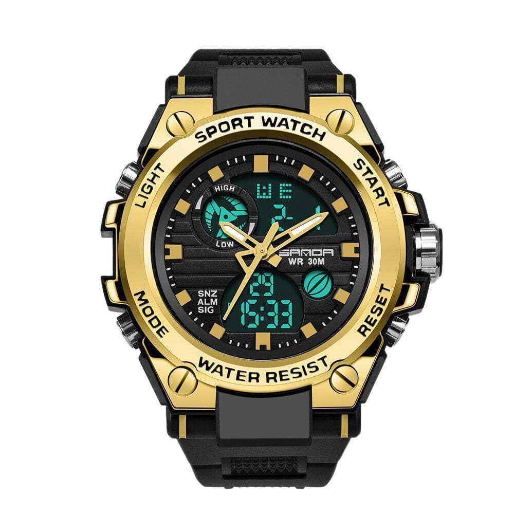 Relógio Masculino Digital Preto Dourado Resistente À Água.