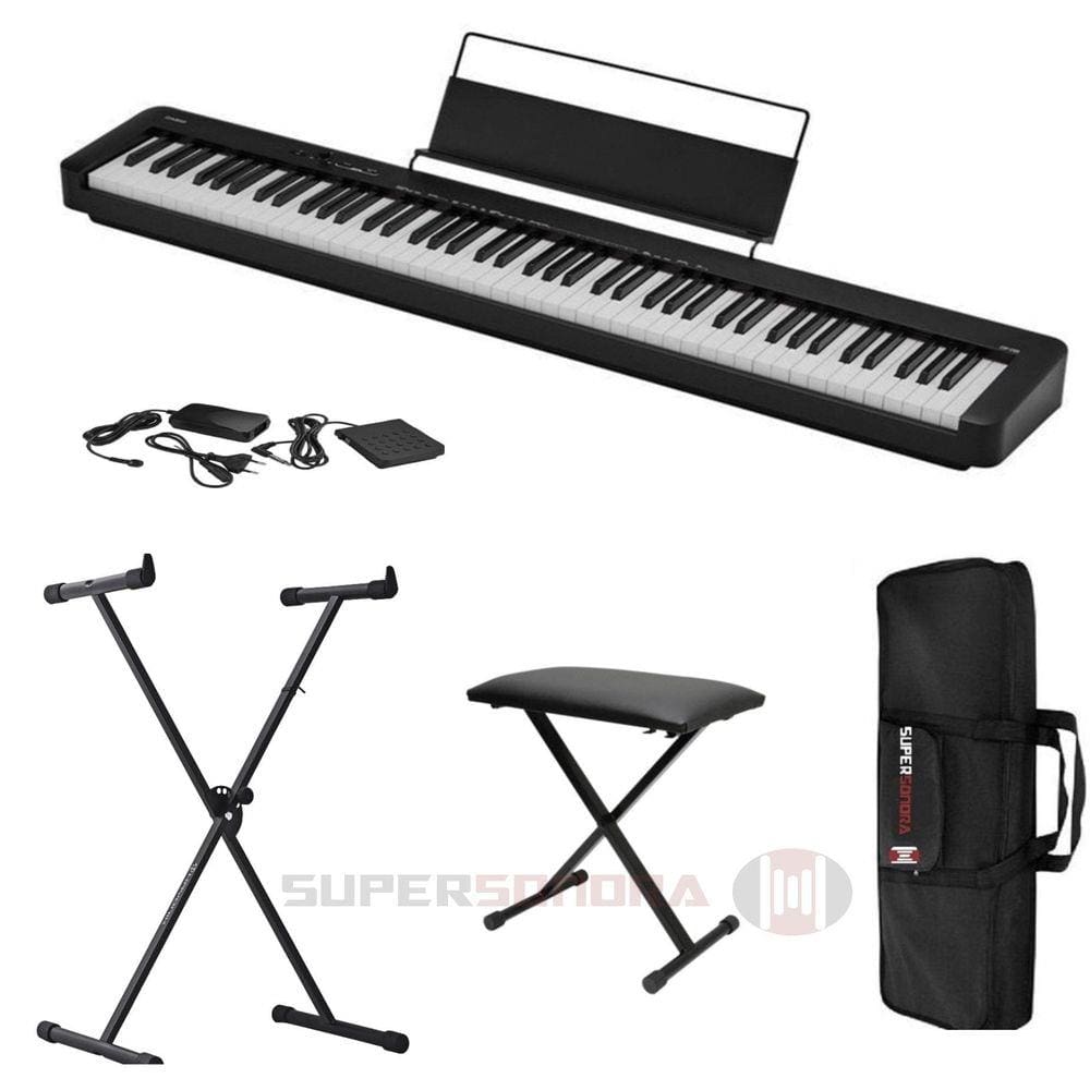 Kit Piano Digital CDP-S90 CASIO 88 Teclas + Capa + Suporte em X + Banqueta em X + Pedal + Fonte