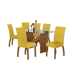 Kit Capa Cadeira De Jantar Malha E Elástico 04 Peças Amarelo