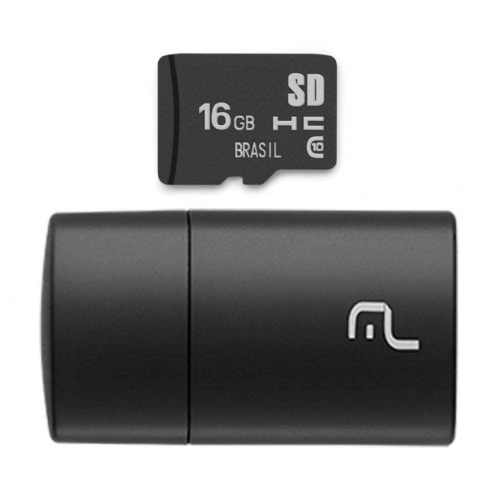 Pen Drive 2 em 1 Leitor USB + Cartão de Memória Classe 10 16GB Multilaser - MC162