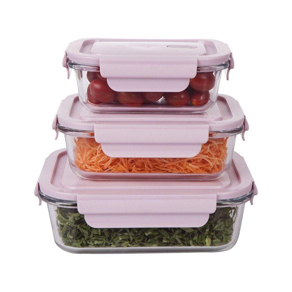 Conjunto De Potes De Vidro Hermético 3pçs Rosa - JGTI043