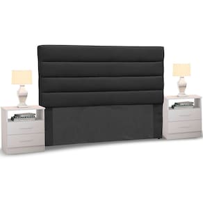 Cabeceira Cama Box Casal King 195cm Greta Suede Preto e 2 Mesas de Cabeceira AD1 Branco - Mpozenato