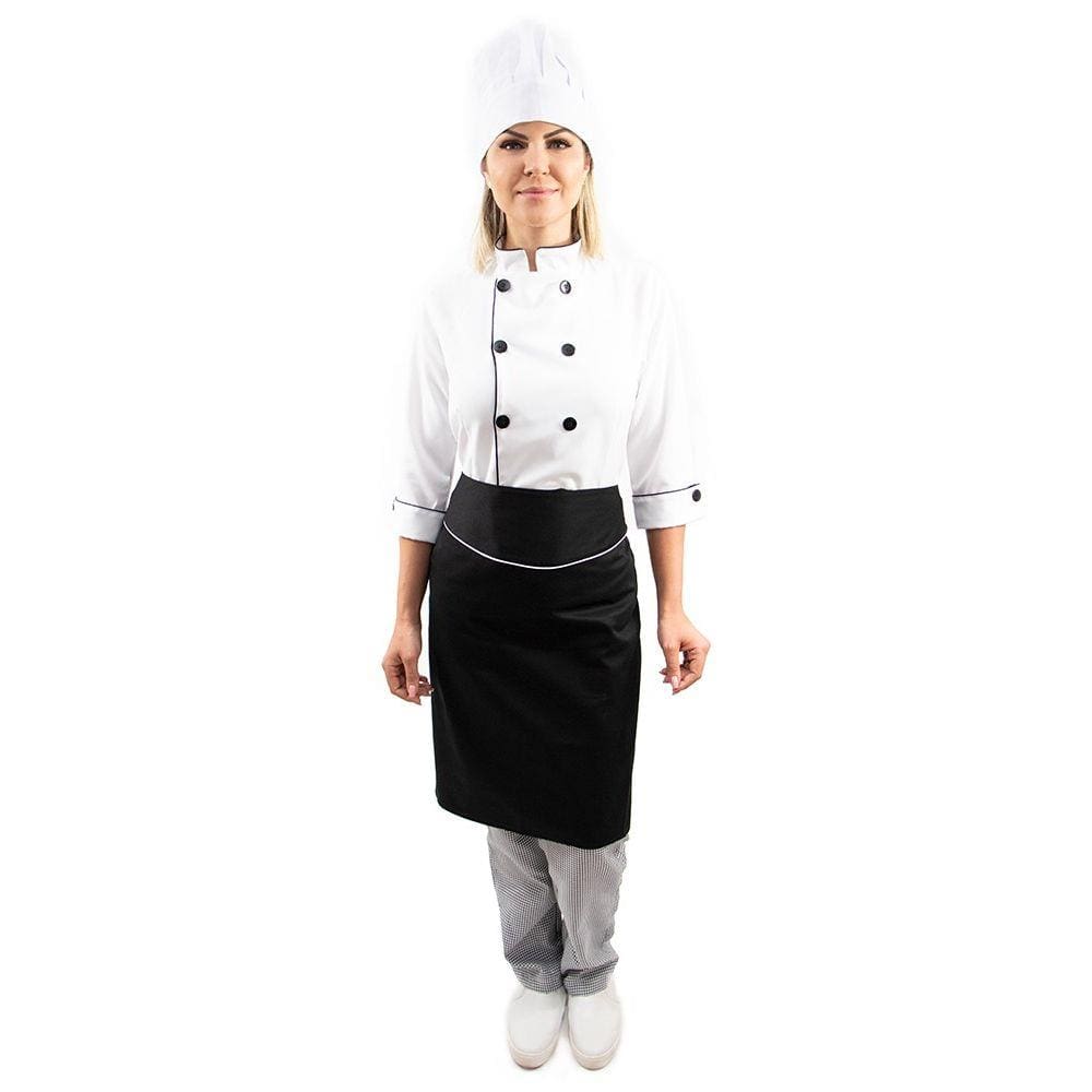 Kit Dolmã 3/4 Chapéu avental chef de cozinha feminino
