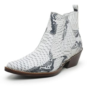 Botina Masculina Bico Fino Anaconda Country JNA SHOES Branca e Preta