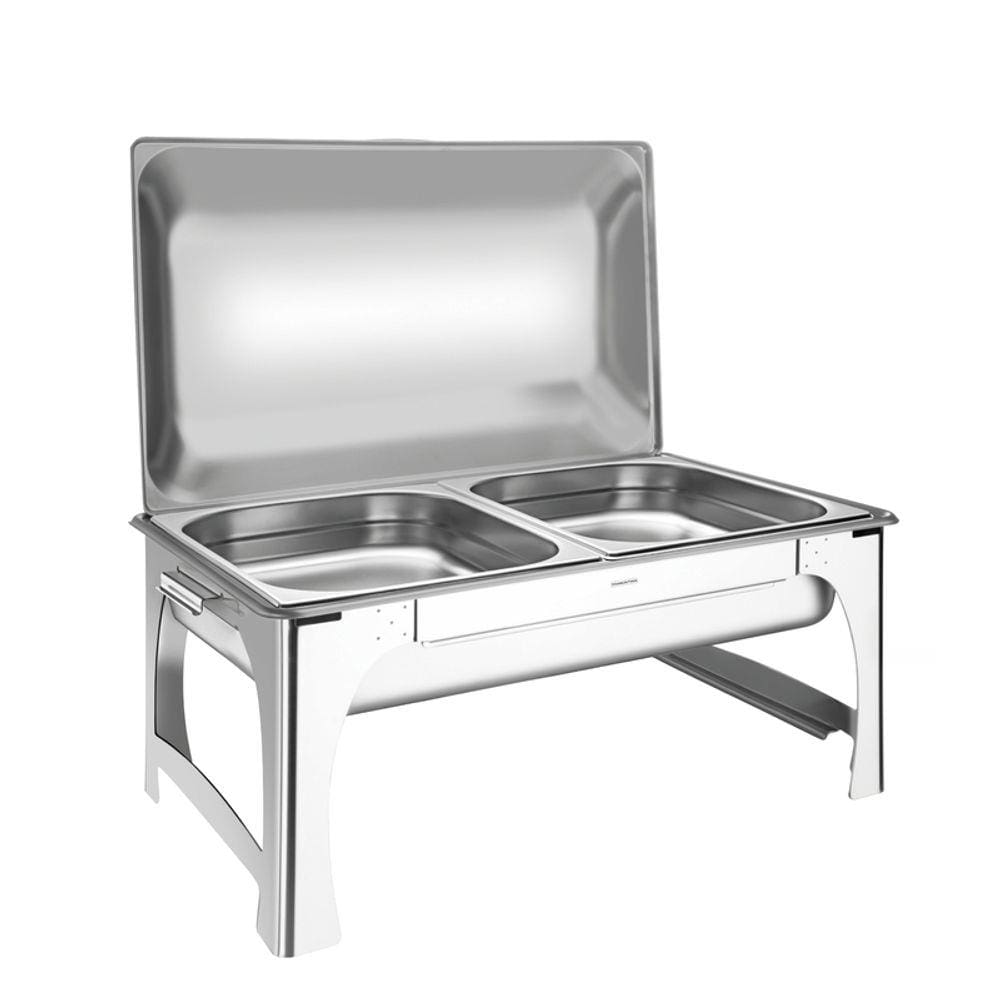 Rechaud Tramontina Retangular em Aço Inox Banho Maria Tampa Removível Cuba 1/2 8,4 L