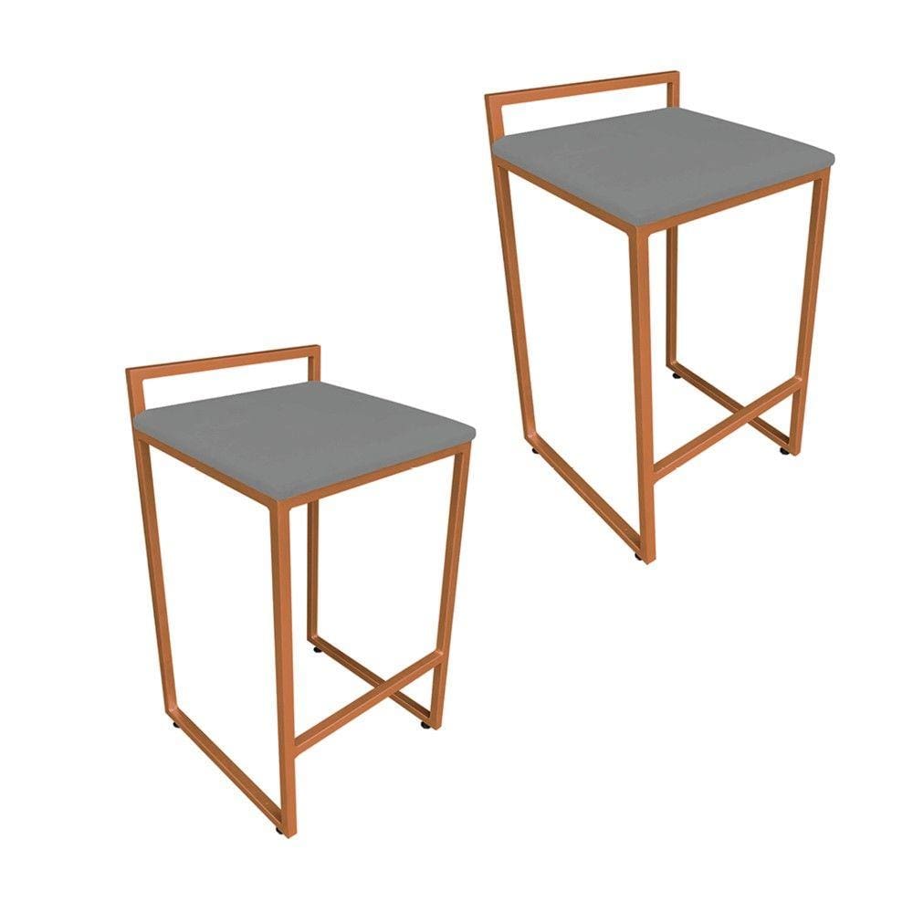 Conjunto 02 Banquetas Alta Lavínia Suede Base Cobre D`Rossi