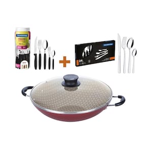 Kit - Panela Wok 6L 36 Cm Vermelho + 1 Faqueiro 30pç + 1 Faqueiro Inox 24pç - Tramontina