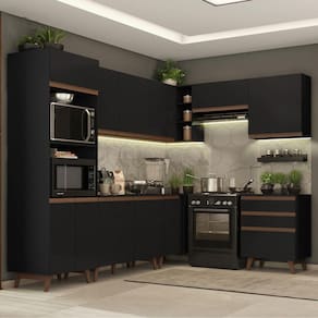 Cozinha Completa de Canto Madesa Reims 462002 com Armário e Balcão - Preto