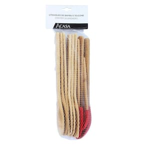 Kit de Utensílios Bambu Vermelho com 10 Peças - A/CASA