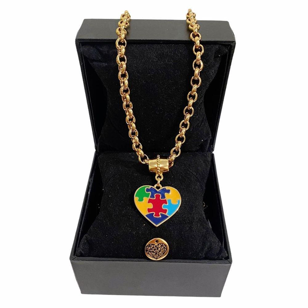 Colar Feminino Elo Português Grosso 6mm Coração Autista