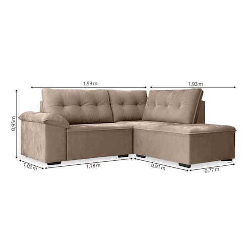 Ver imagem 3 de Sofá de Canto Retrátil Tóquio 5 Lugares em Veludo