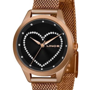 Relógio Feminino Rose e Preto Ponteiro Lince com Pedras + Nf