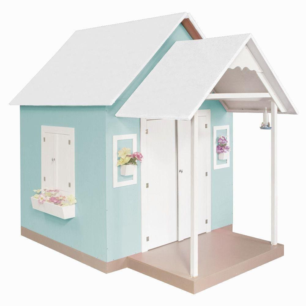 Casinha de Brinquedo com Telhado Branco/verde Água Criança Feliz