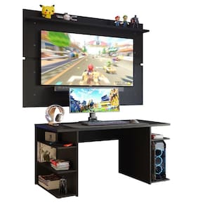 Mesa Gamer Madesa 9409 e Painel para TV até 65 Polegadas - Preto