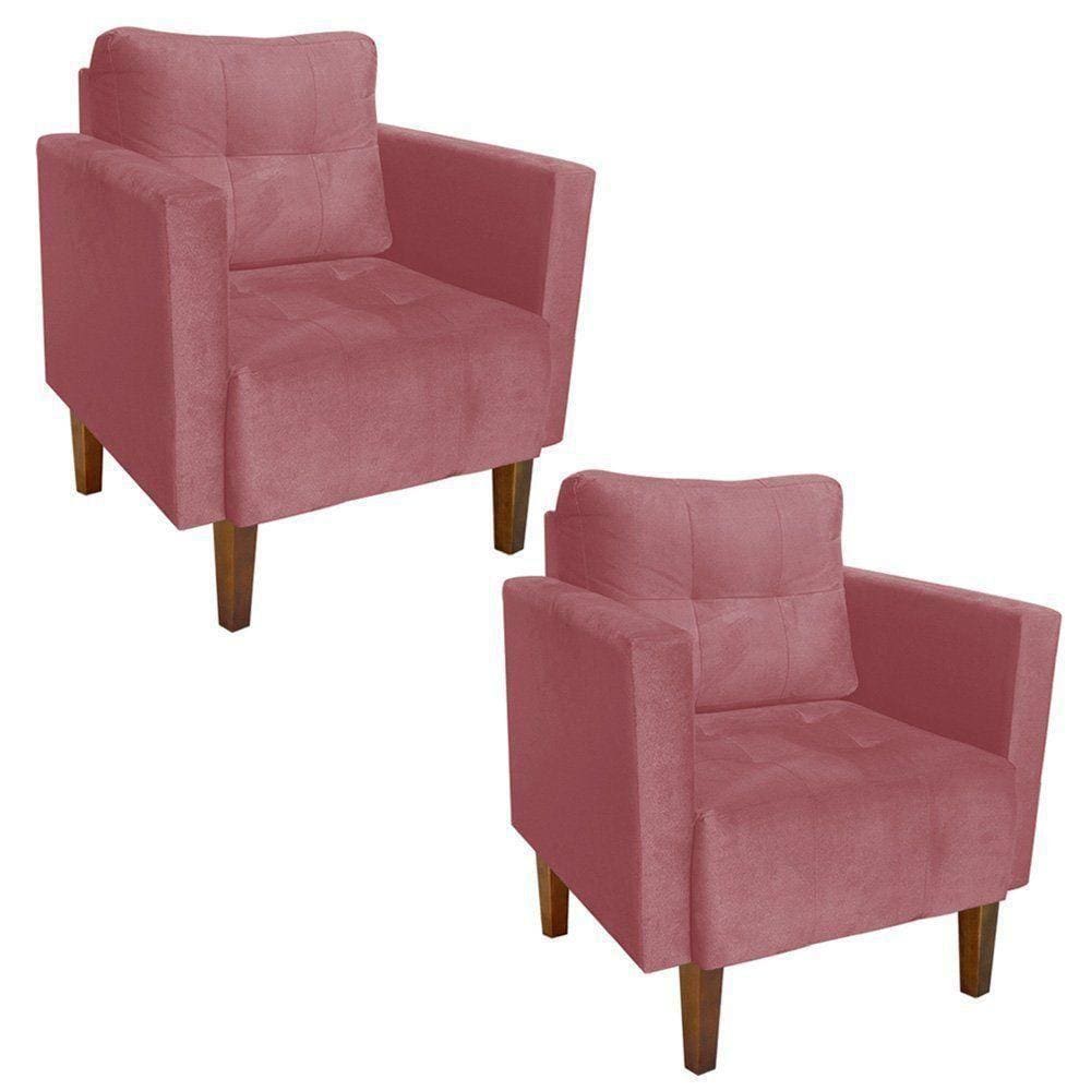Kit 02 Poltronas Lívia Suede Rose Pés Chanfrado Drossi