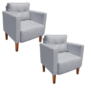 Kit 02 Poltronas Lívia Corino Cinza Pés Chanfrado Drossi
