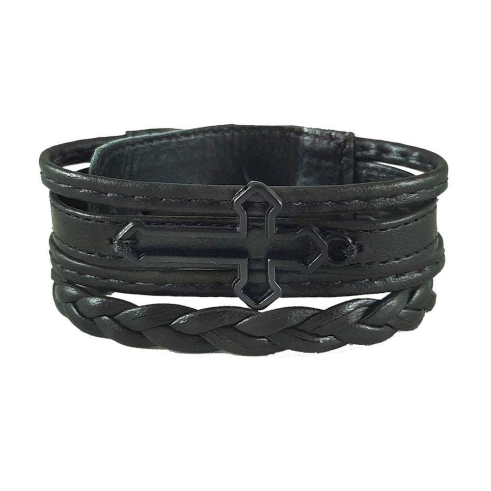 Pulseira Preta Cruz Couro
