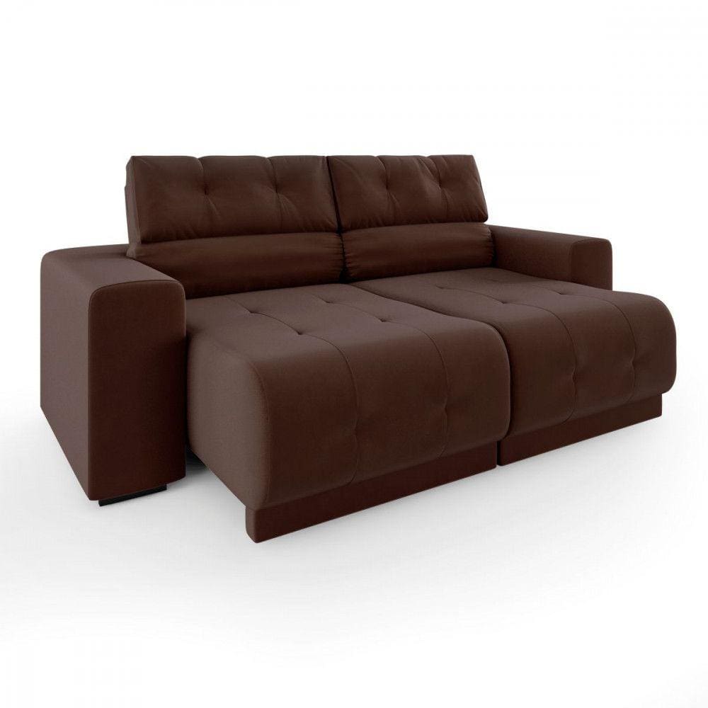 Sofá Retrátil e Reclinável 3 Lugares Veludo Marrom MamFlex