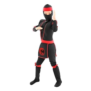 Fantasia Ninja Preto e Vermelho - Luxo - Infantil