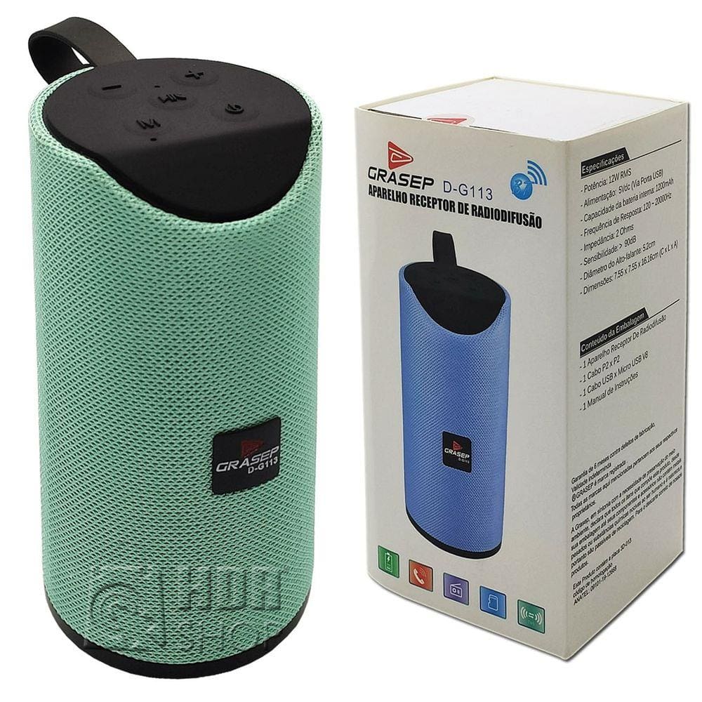 Caixa de Som Bluetooth Portátil USB, Micro SD, FM, Com Alça - D-G113