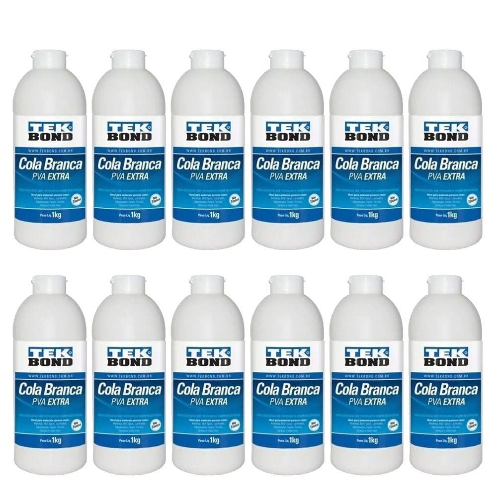 Kit Com 12 Cola Branca PVA Extra 1 Kg Tekbond