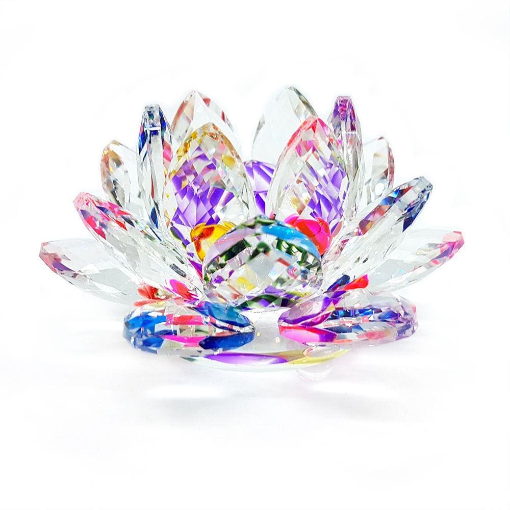 Enfeite em Cristal Colorido Flor de Lótus Buda 9cm