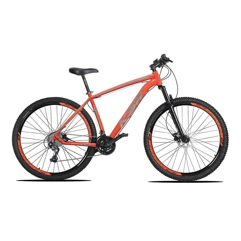 Bicicleta Aro 29 KSW XLT 27v Hidráulico K7 e Trava Laranja com Cinza 17
