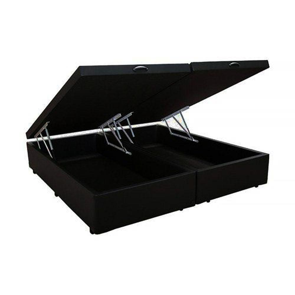 Base Box Baú Casal Bipartido Belos Sonhos Suede Preto 41x138x188