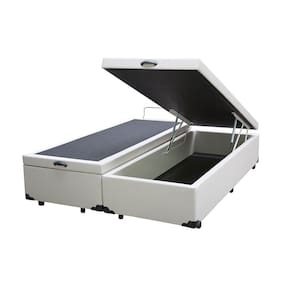 Base Box Baú Casal Bipartido Belos Sonhos Sintético Branco 41x138x188