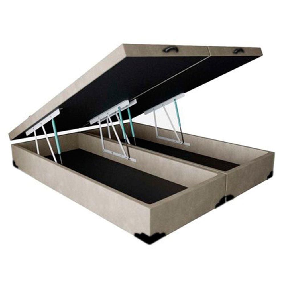 Base Box Baú Queen Bipartido Belos Sonhos Suede Bege 49x158x198