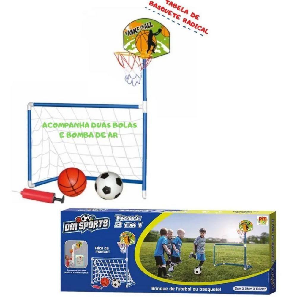 Jogo Infantil Futebol E Basquete C/ Gol Cesta Rede E 2 Bolas