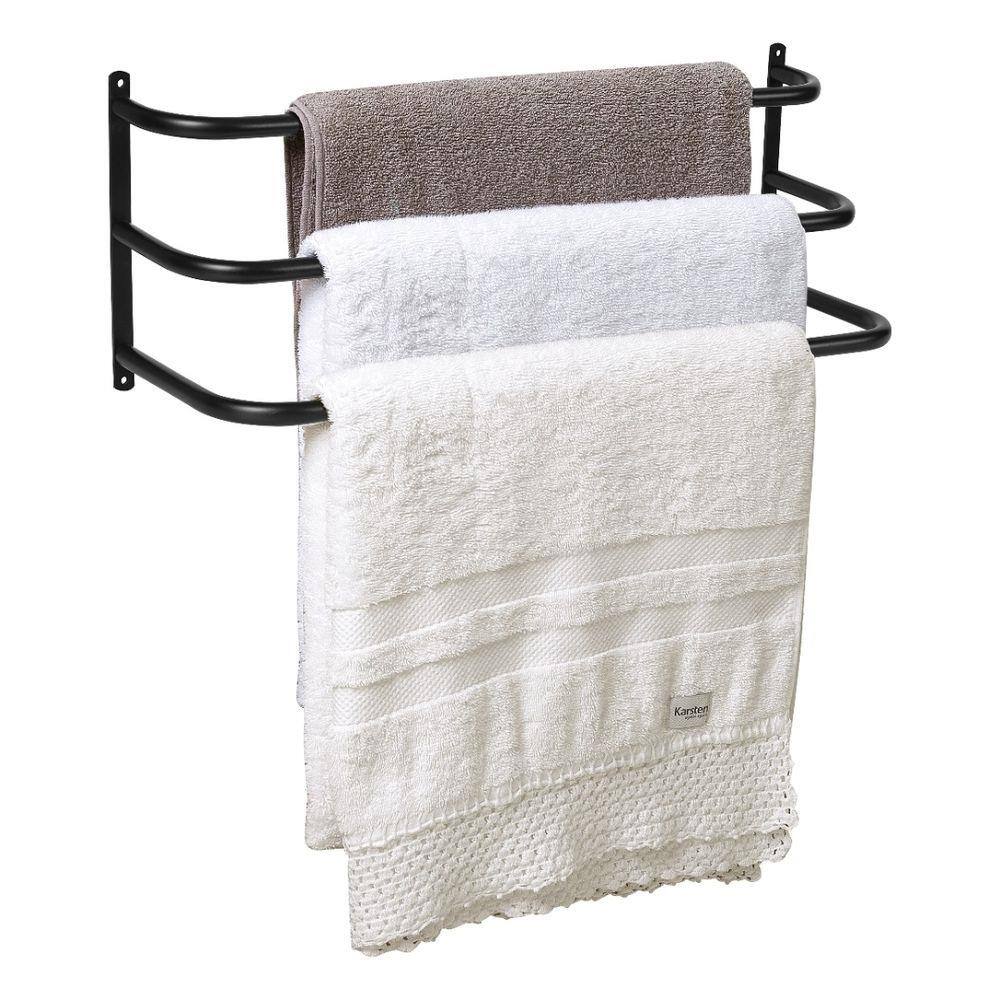 Porta Toalhas Toalheiro Triplo Para Parede Preto Fosco 60cm