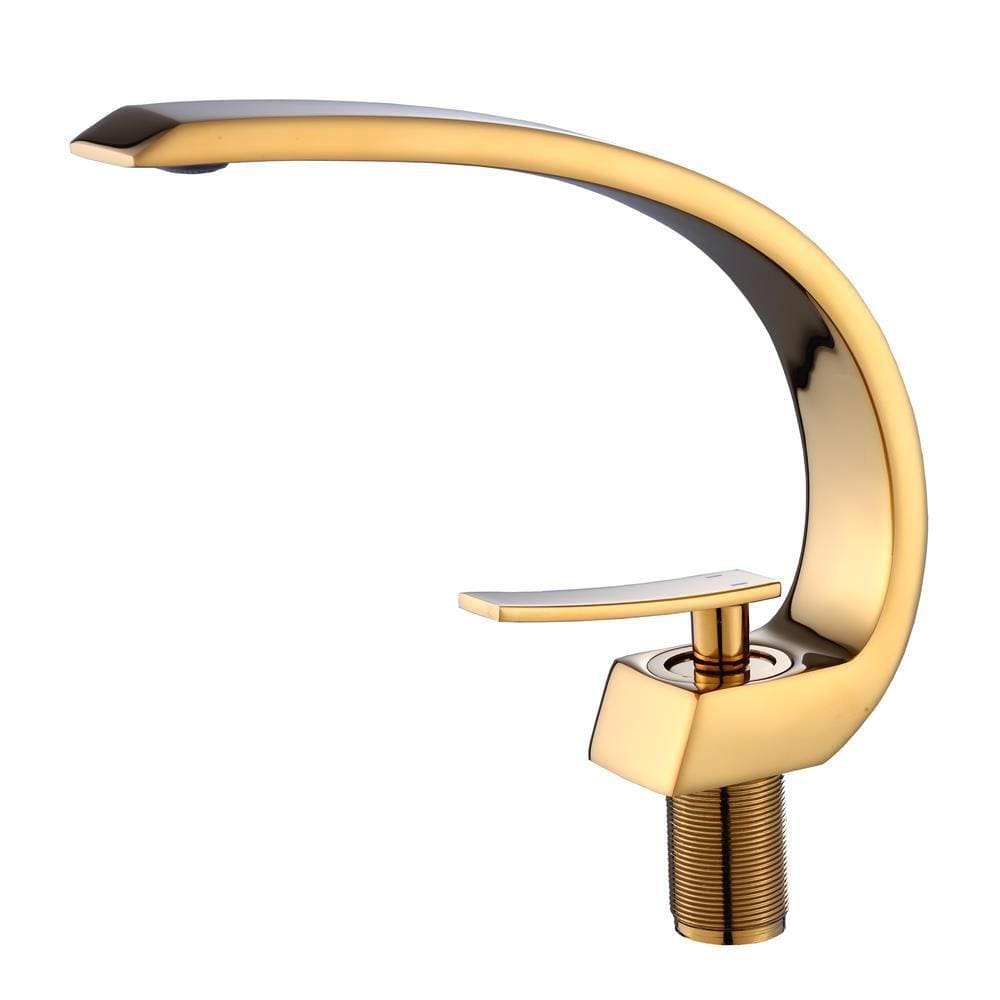 Torneira Curva para Banheiro com Misturador Monocomando Prizi Dourada - KE-7131